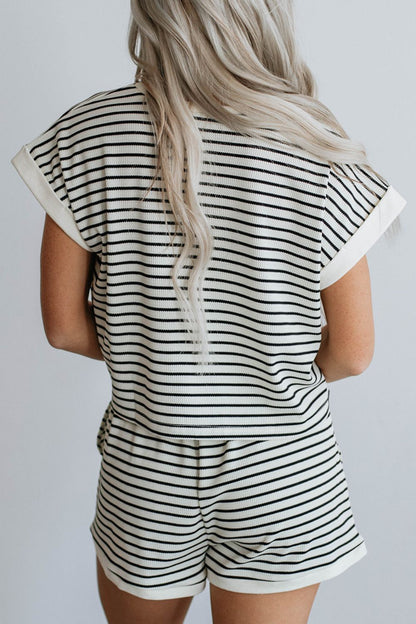 Striped Contrast Top and Shorts Set