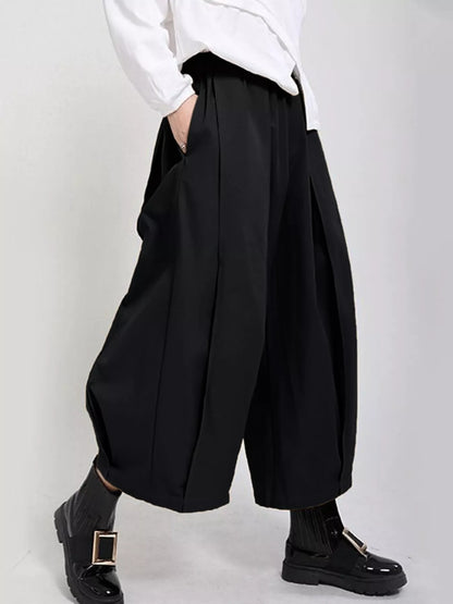 Wide Leg Pleated Detail Pants Black