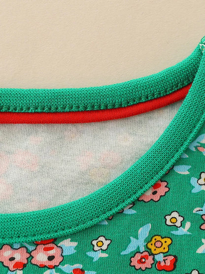 Children's Floral Print Bird Long Sleeve Dress