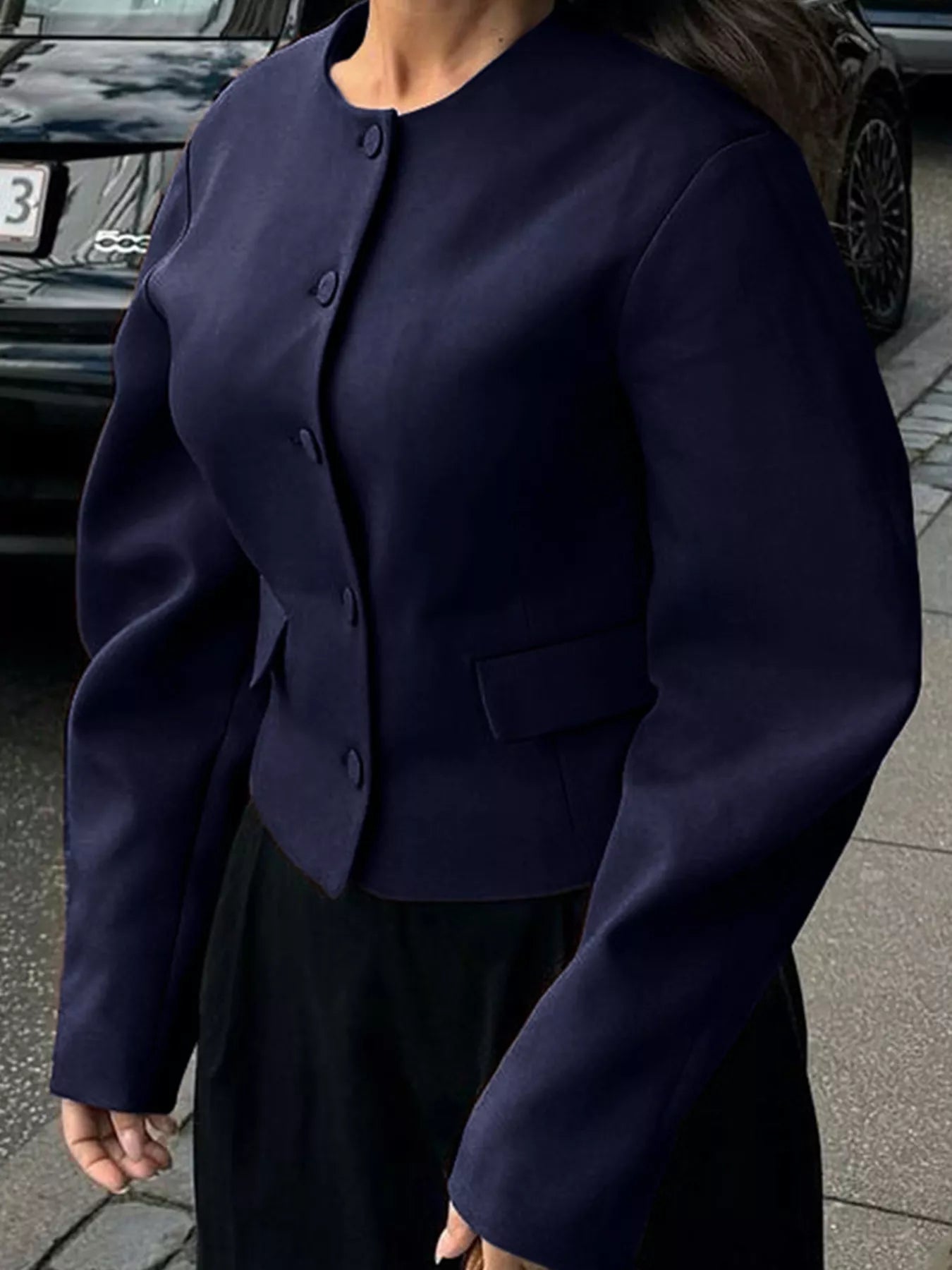 Button Up Long Sleeve Jacket Navy