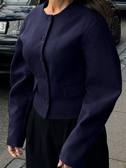 Button Up Long Sleeve Jacket Navy