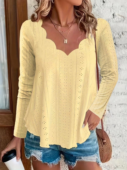 Eyelet Long Sleeve Blouse Light Yellow