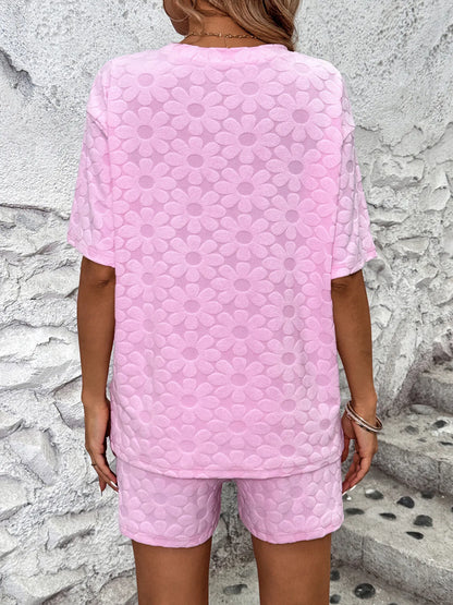 Flower Round Neck Top and Shorts Lounge Set
