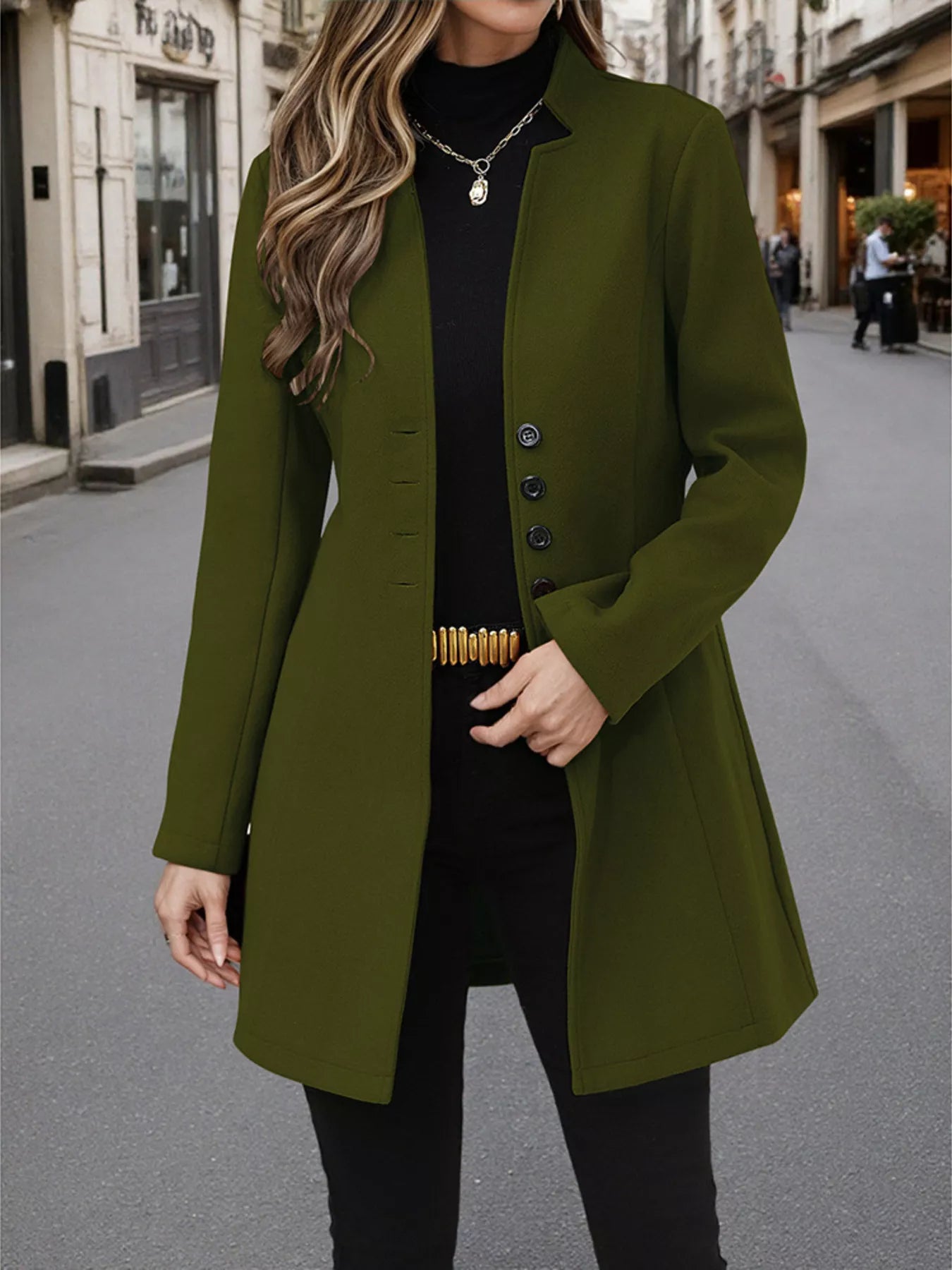 Button Up Long Sleeve Coat Army Green