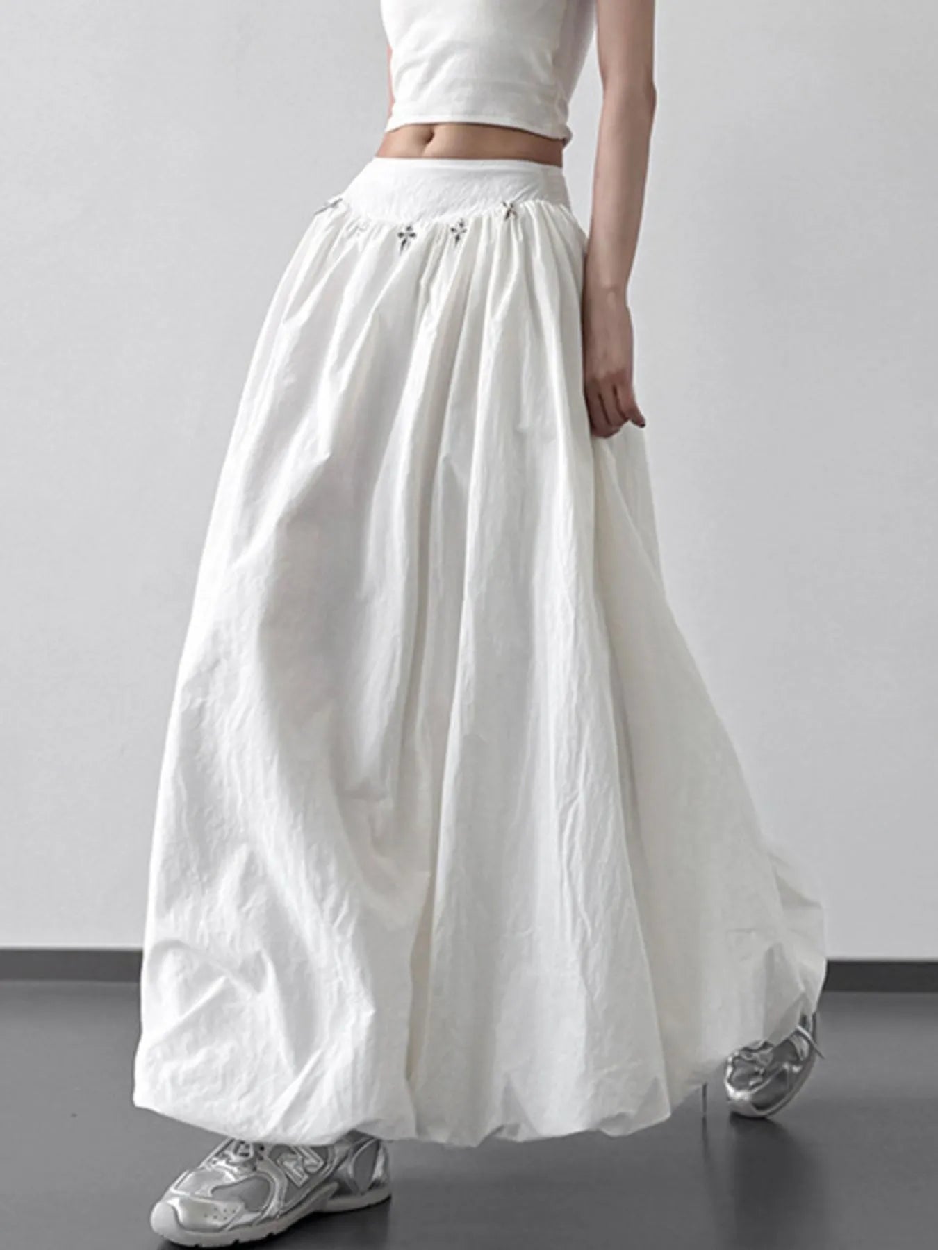 Elastic Waistband Bubble Maxi Skirt