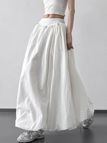 Elastic Waistband Bubble Maxi Skirt