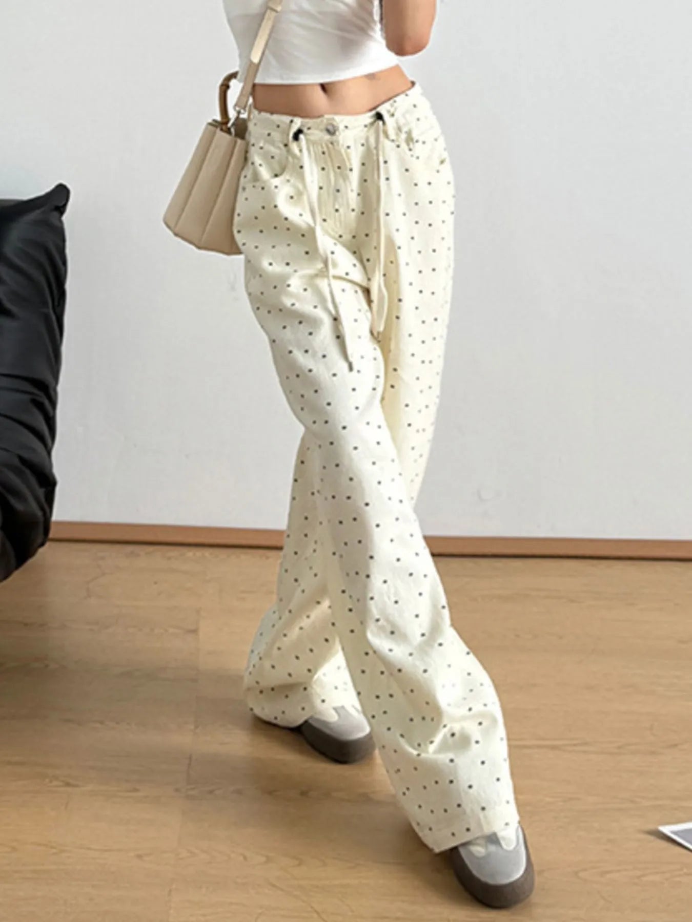 Polka Dot Wide Leg Drawstring Pants