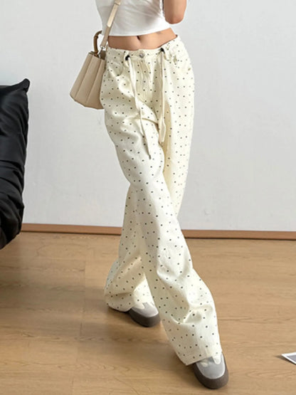 Polka Dot Wide Leg Drawstring Pants
