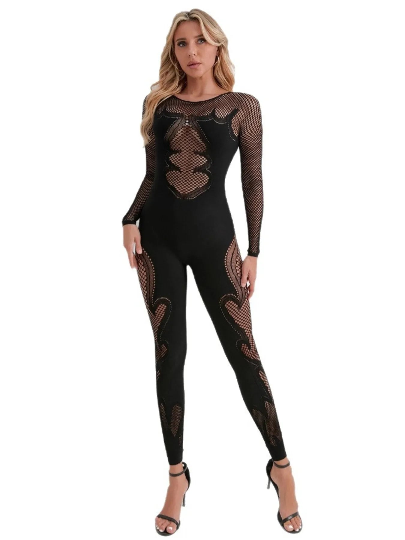 Fishing Net Sheer Long Sleeve Jumpsuit