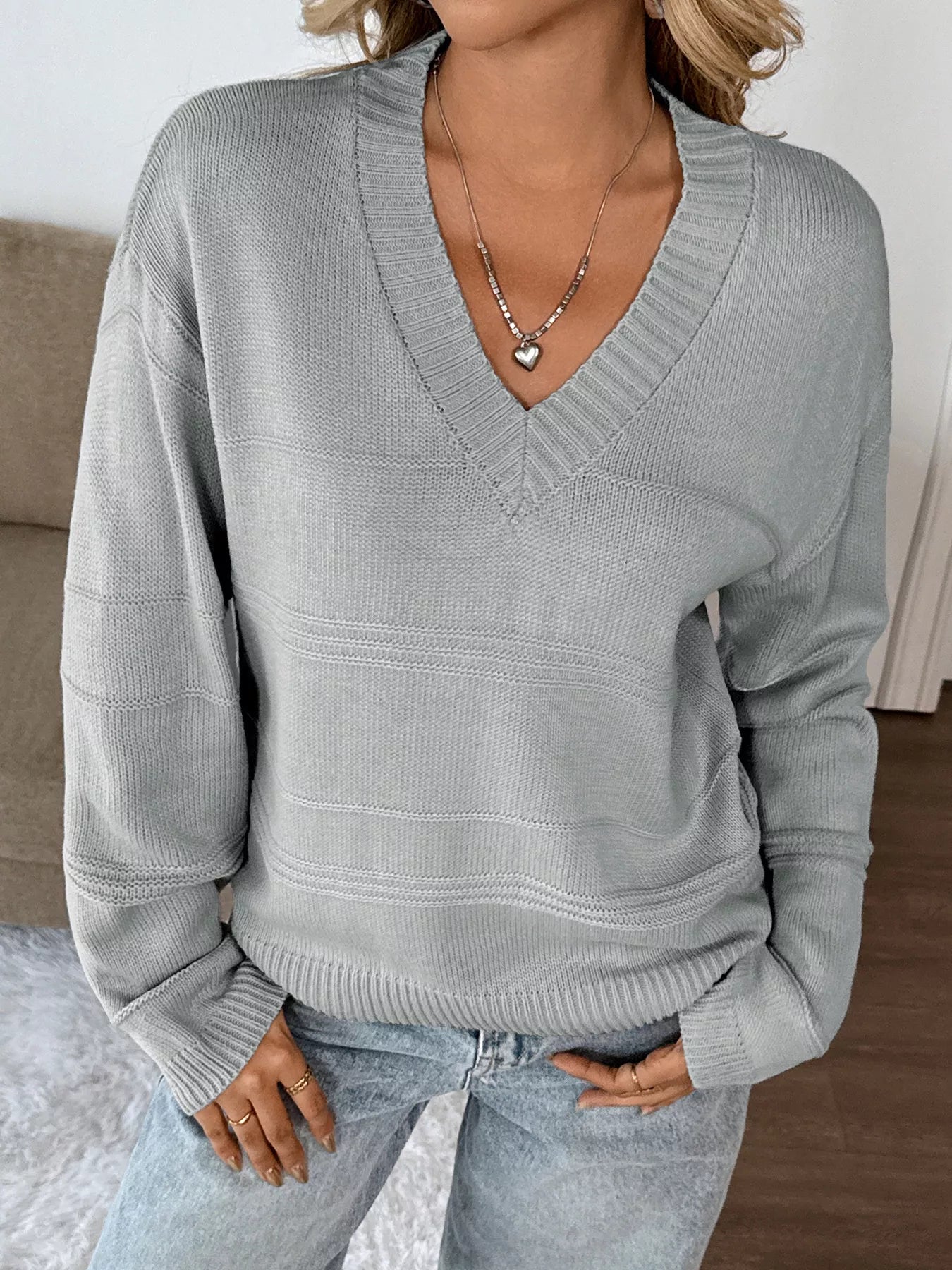 V-Neck Dropped Shoulder Sweater