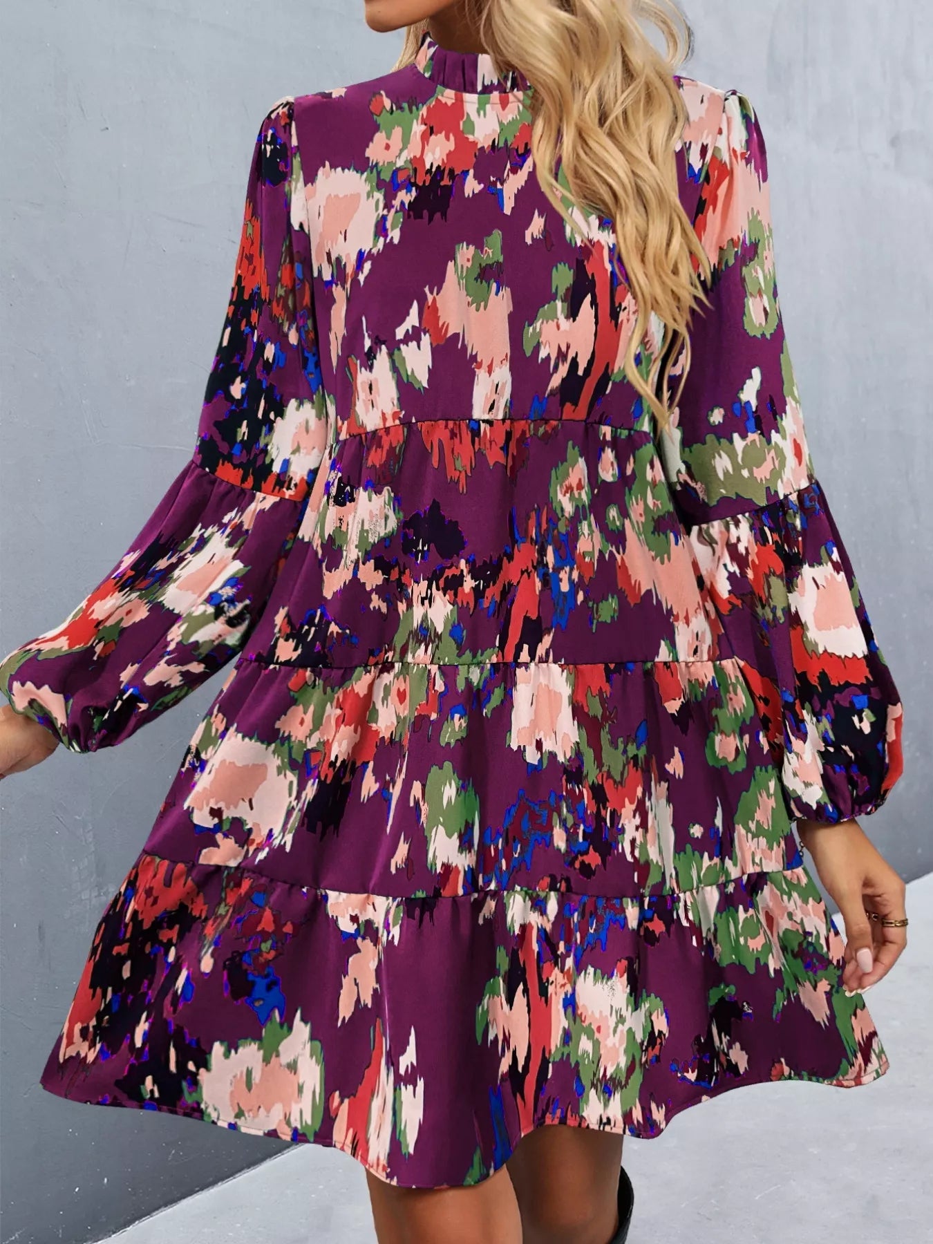 Printed Balloon Sleeve Mini Dress