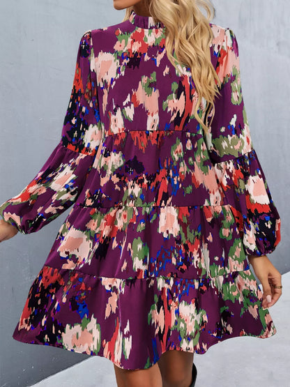 Printed Balloon Sleeve Mini Dress