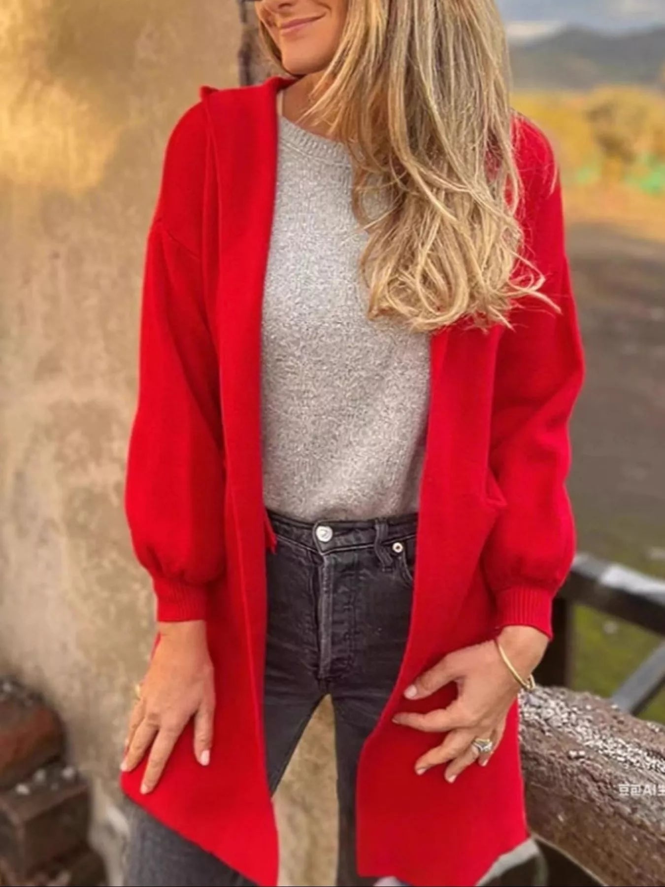 Full Size Open Front Hooded Cardigan Plus Size