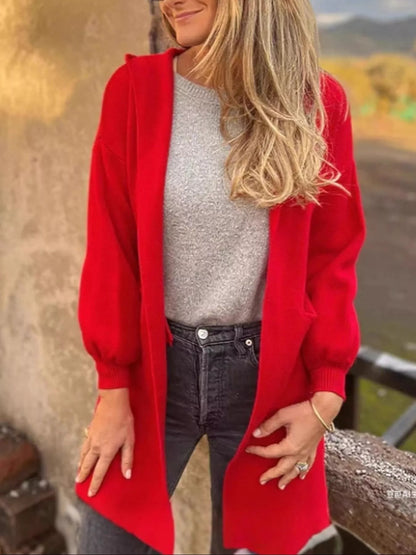 Full Size Open Front Hooded Cardigan Plus Size