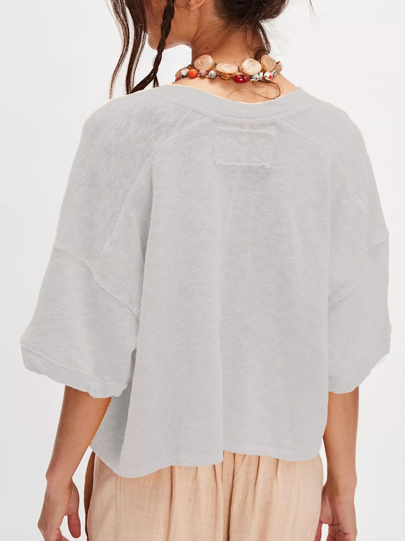 Button-Front Half Sleeve Cardigan