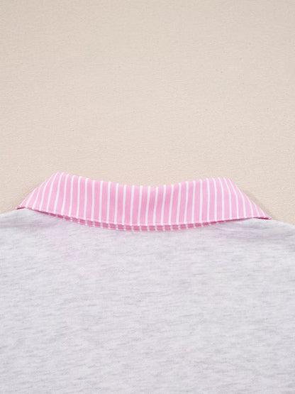 Contrasted Trim Frilled Collar Drop Shoulder Top and Drawstring Pant Set