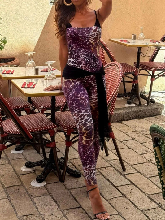 Leopard Spaghetti Strap Jumpsuit Multicolor