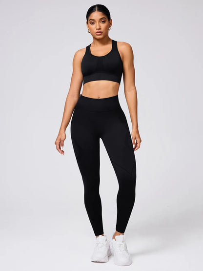 Round Neck Wide Strap Tank and Leggings Active Set Black