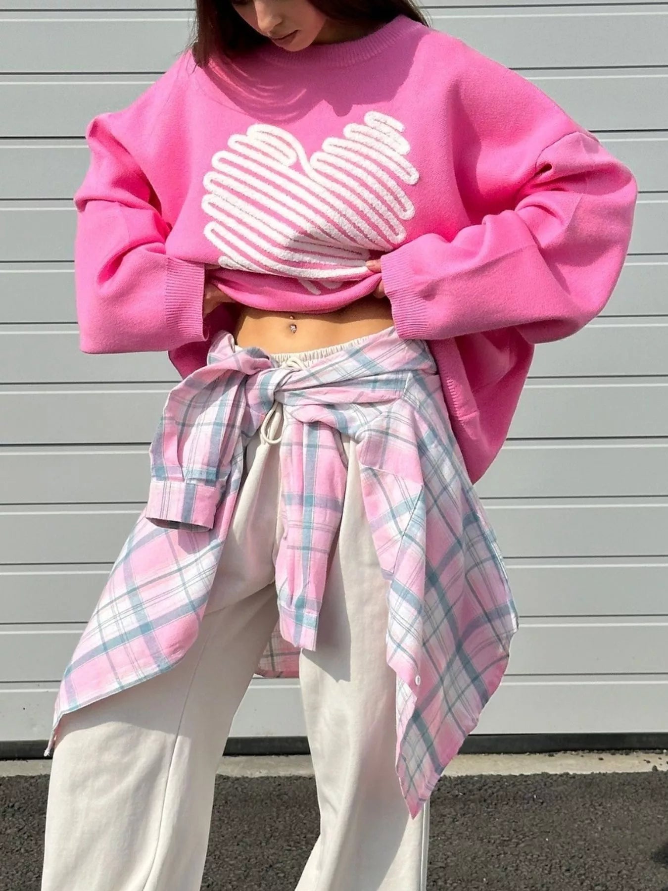 Heart Round Neck Oversized Sweater