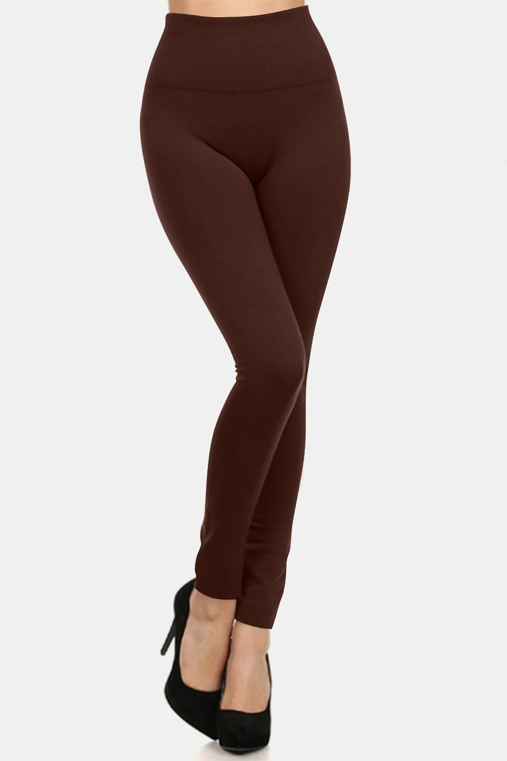 Yelete Full Size Seamless Fleece Lined Leggings Coffee