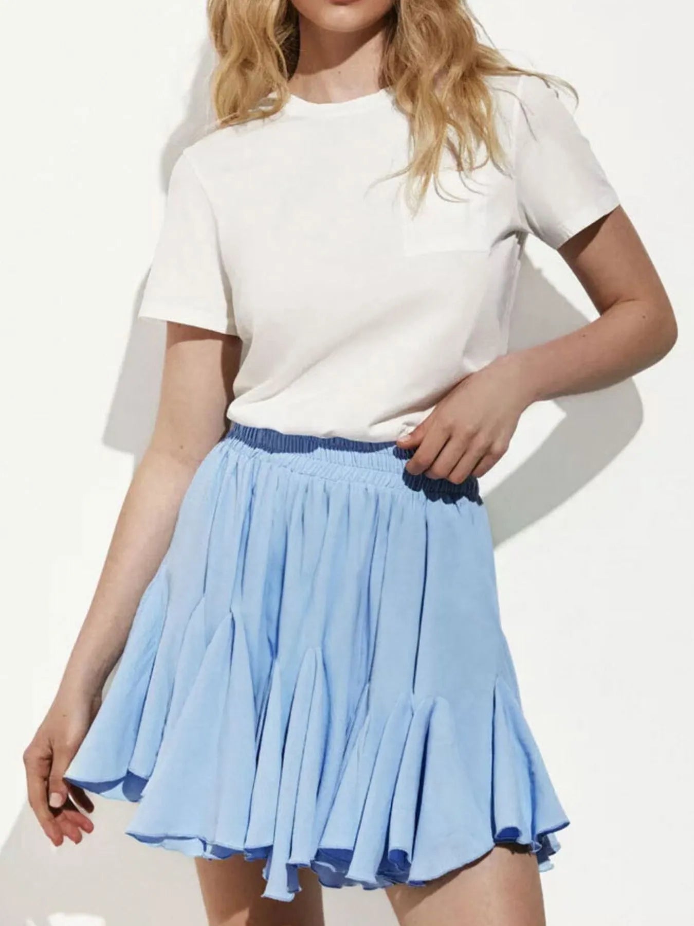 Elastic Waist Ruffled Hem Skirt