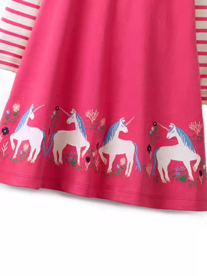 Children's Unicorn Print Long Sleeve Casual Dress