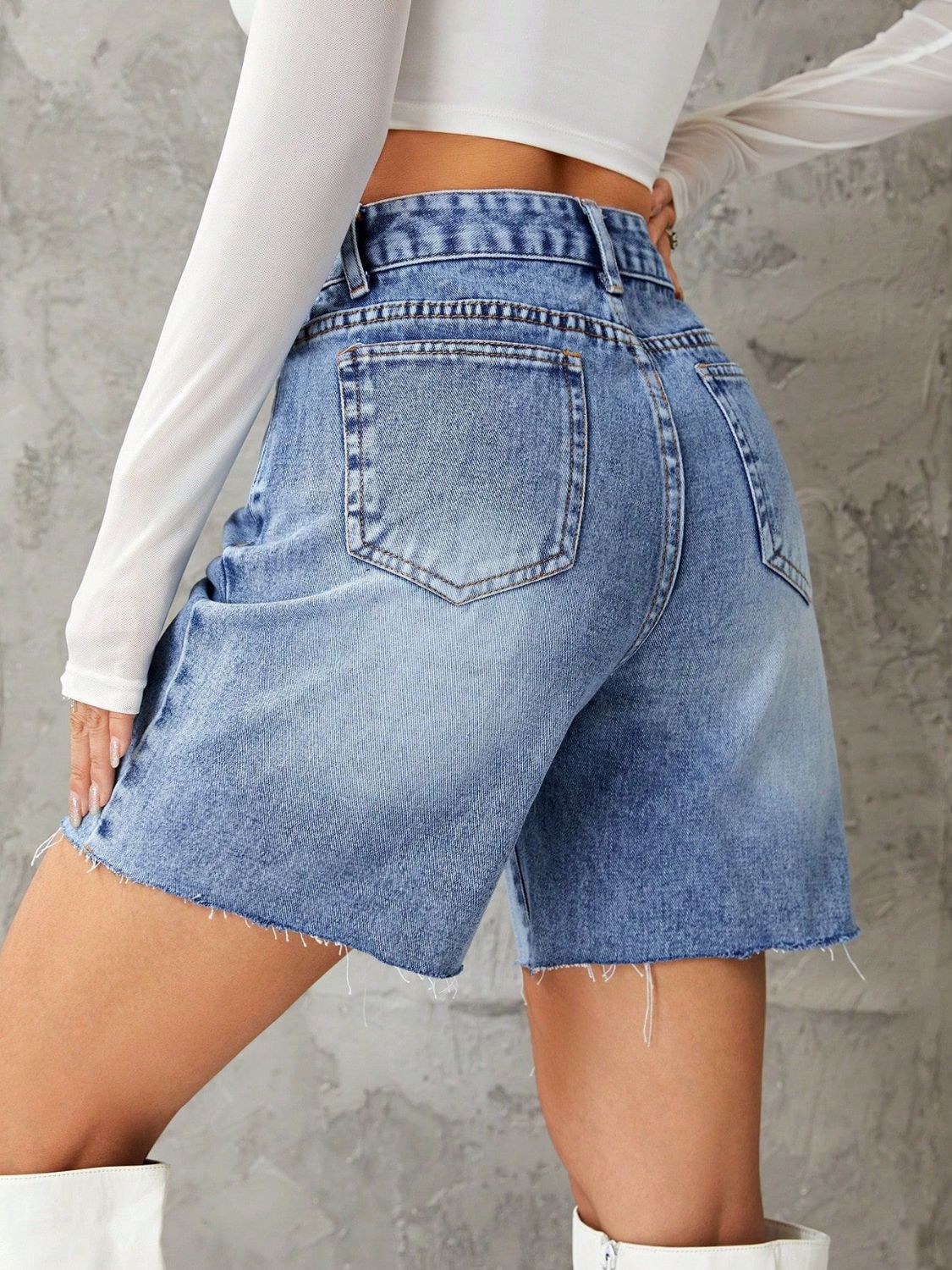 Frayed Hem Denim Shorts