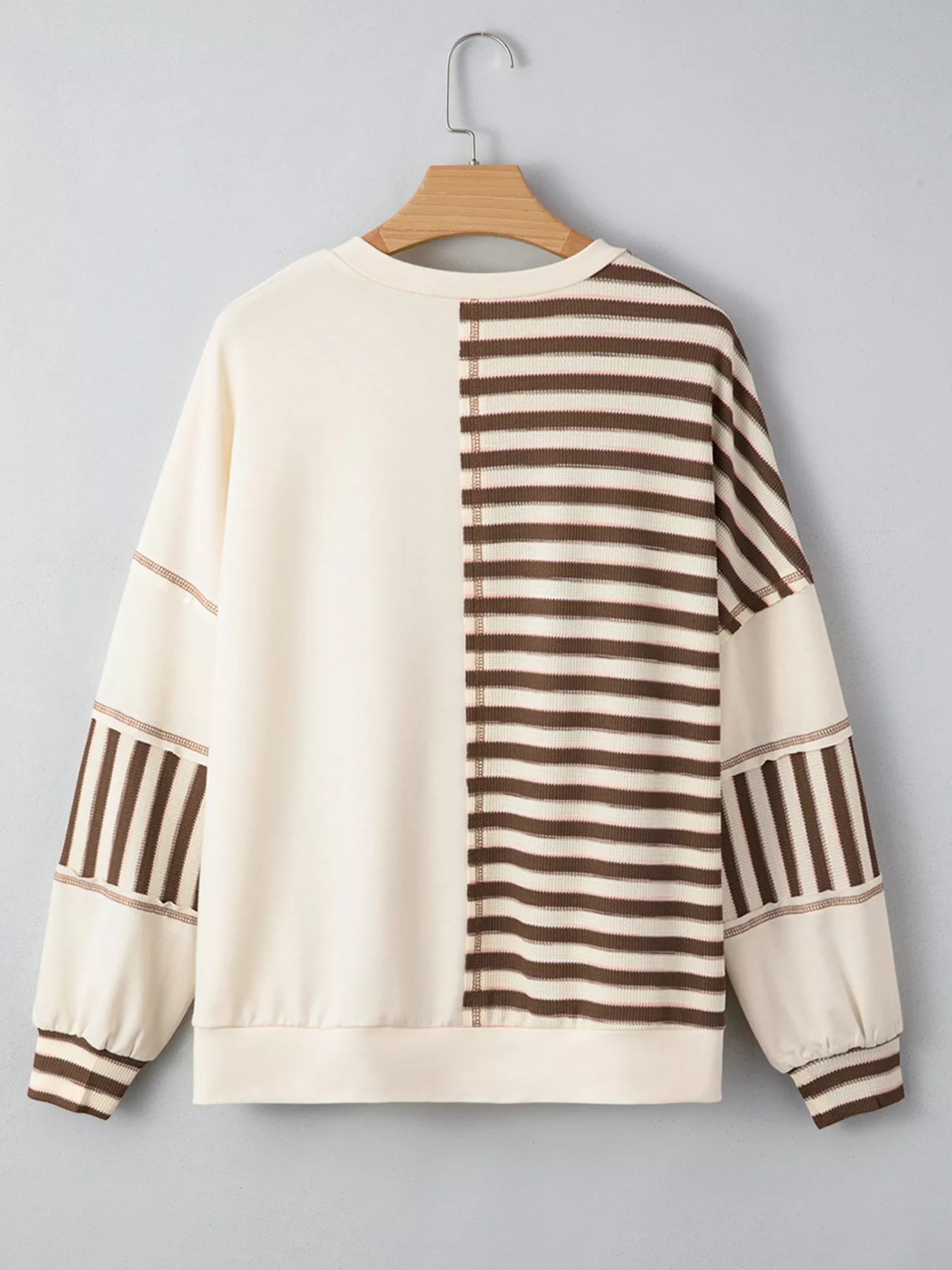 Stripe Stitched Detail Color Block Patchwork Oversized Top