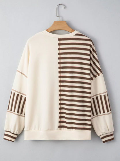 Stripe Stitched Detail Color Block Patchwork Oversized Top
