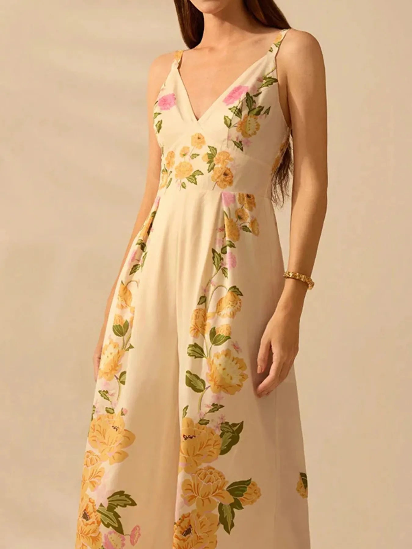 Floral Print Wide-Leg V-Neck Cami Jumpsuit