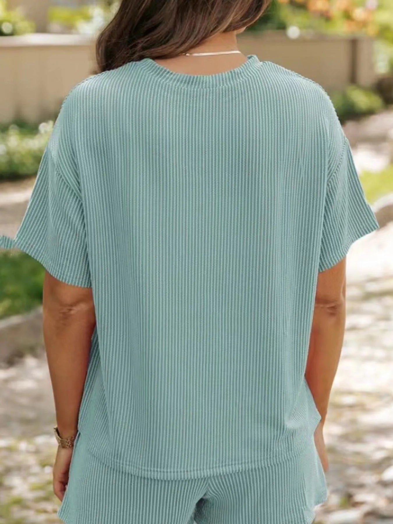 Full Size Ribbed Short Sleeve Top and Shorts Two-Piece Set Plus Size