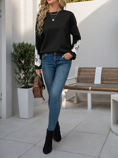 Lace Detail Long Sleeve Sweatshirt