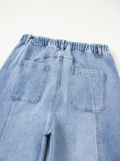 Wide Leg Drawstring Raw Hem Jeans