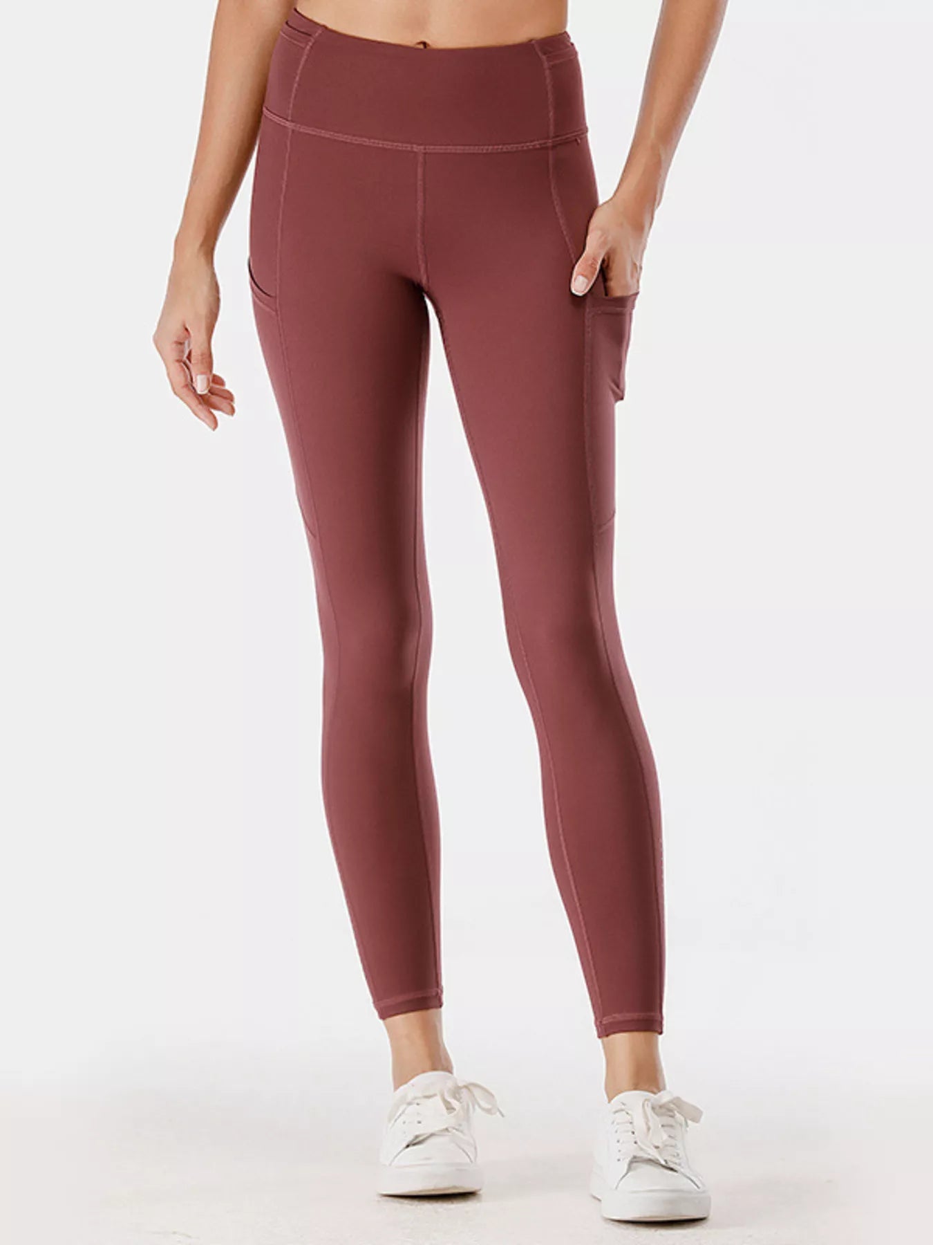 Full Size High-Waisted Active Leggings with Pockets Plus Size Rust