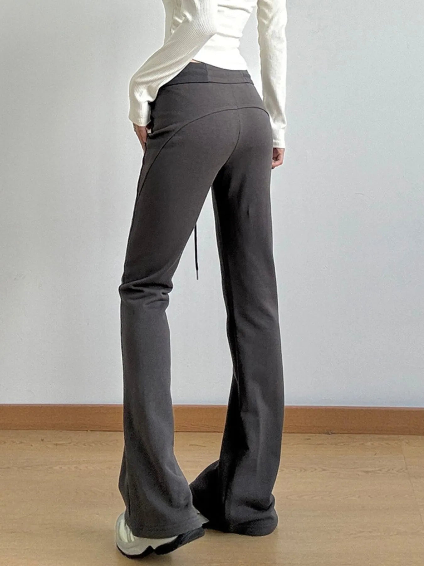 High Waist Flare Drawstring Casual Pants