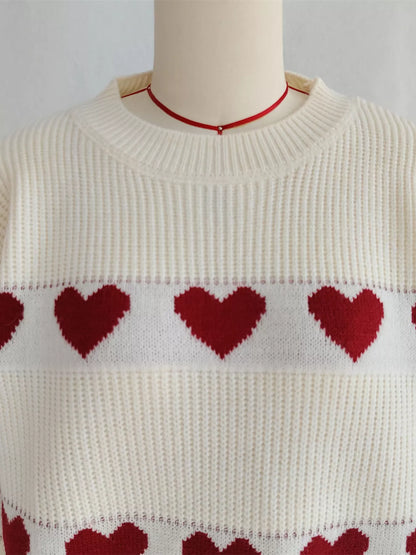 Heart Pattern Dropped Shoulder Sweater