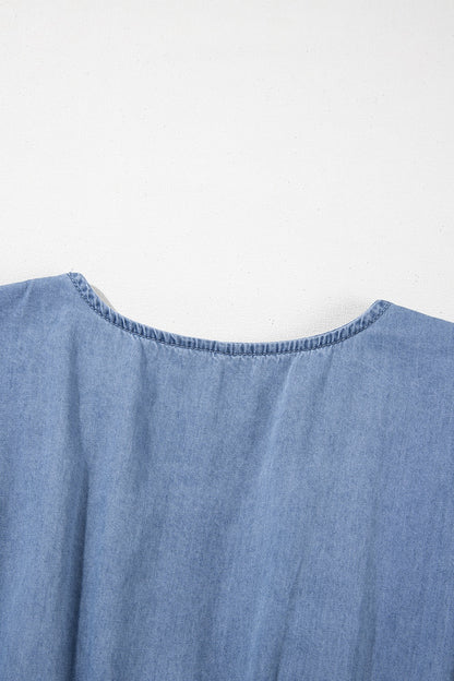 Ruffled Hem Smocked Flutter Sleeve Denim Mini Dress