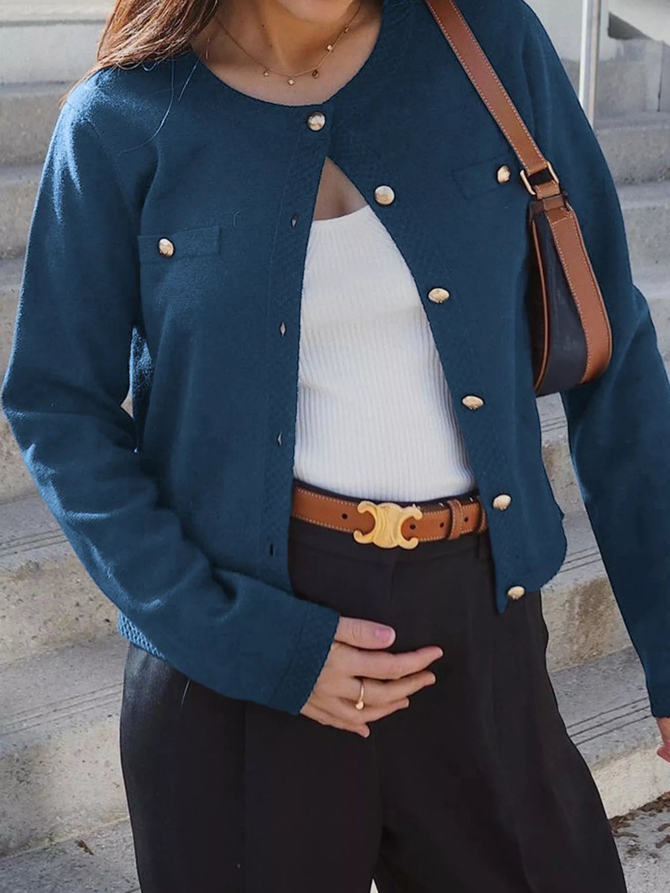 Button-Down Knit Cardigan Navy