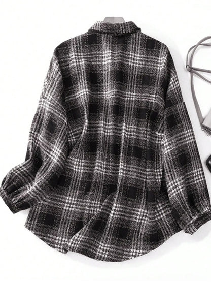 Plaid Button Up Long Sleeve Shacket