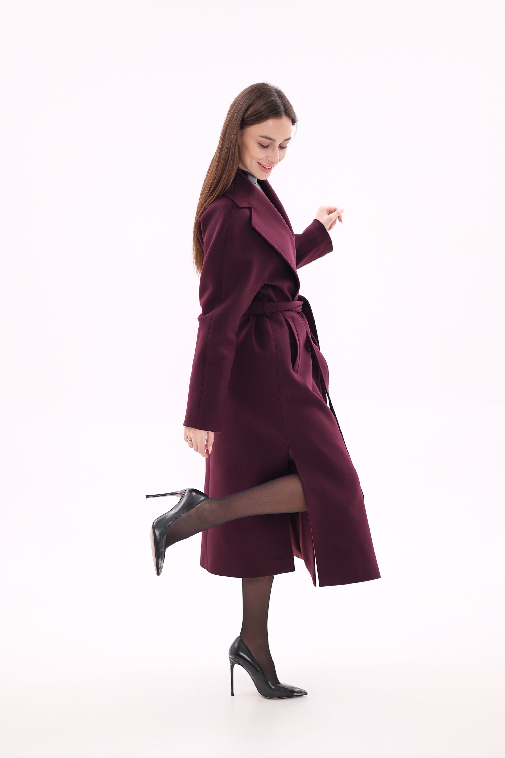 Cambridge Comfort Wraparound Wool Cashmere Coat in Royal Burgundy