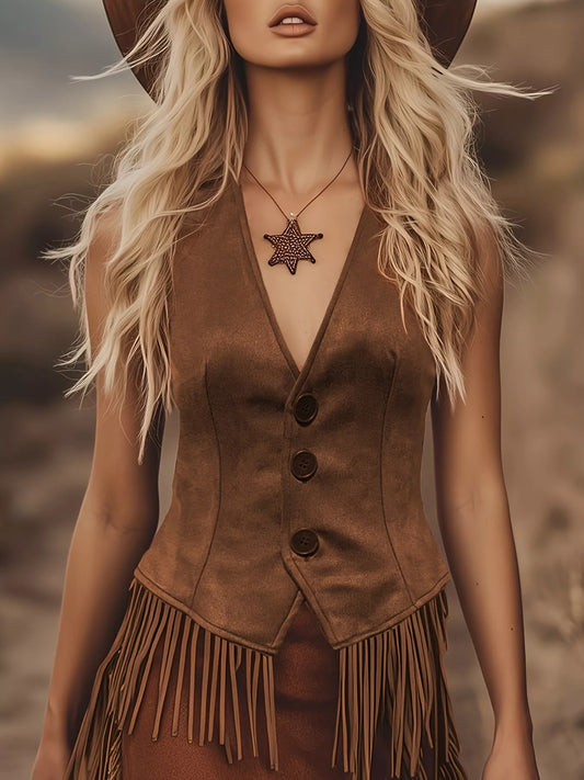 Western Fringe Vest Coat Dark Brown