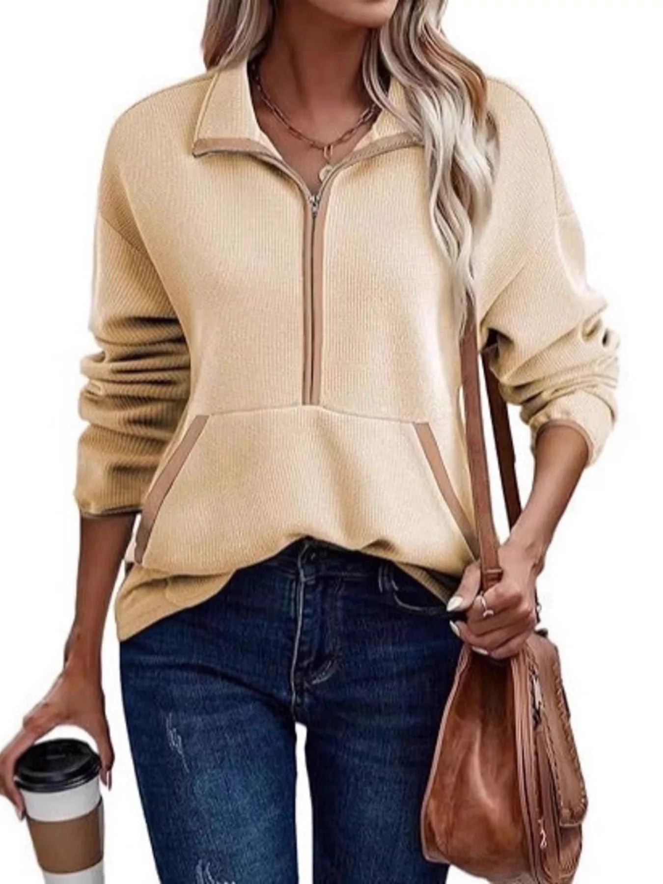 Half Zip Dropped Shoulder Sweatshirt