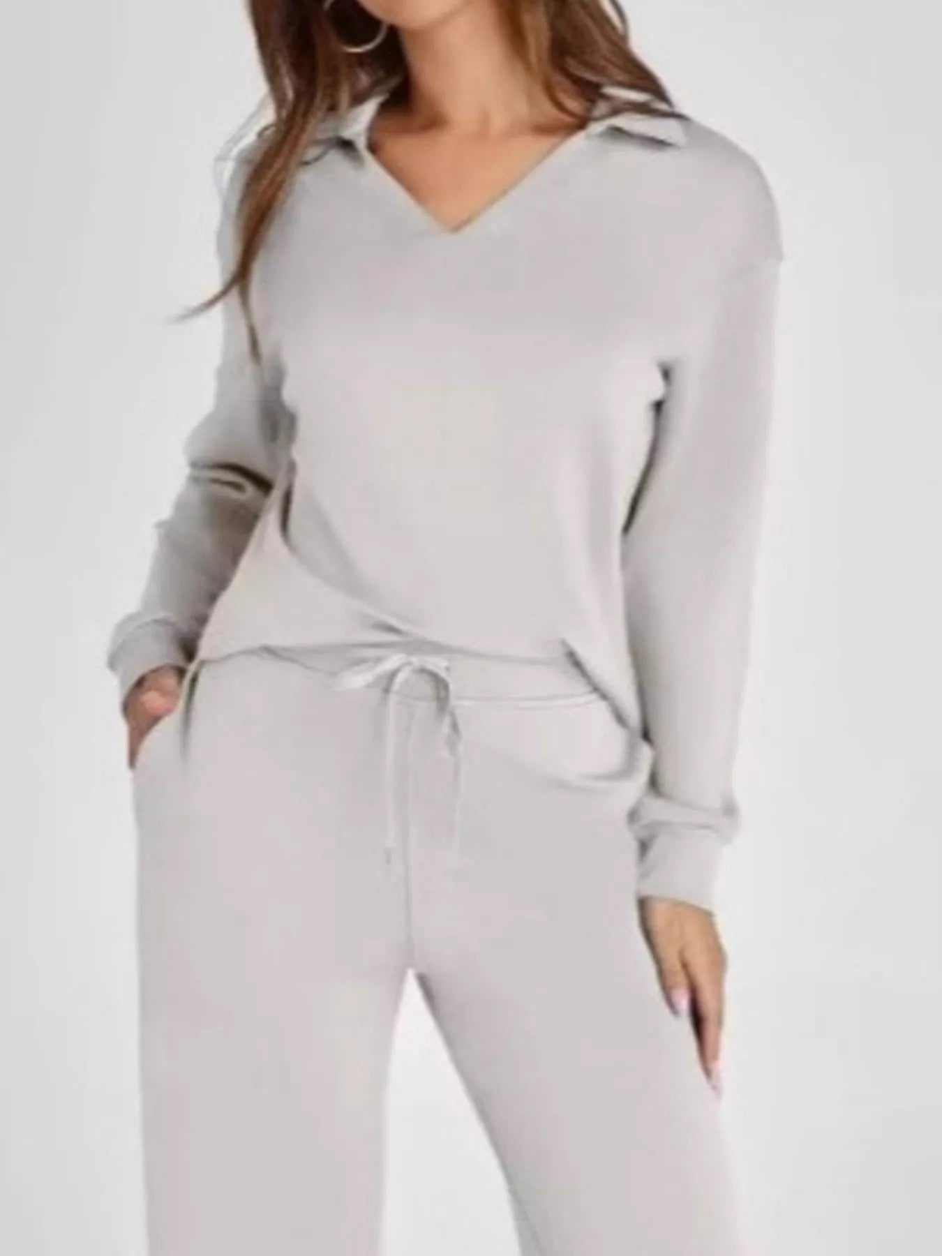 Full Size Johnny Collar Long Sleeve Top and Pants Plus Size