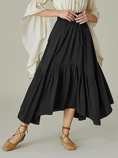 Smocked Waist Band Ruched Layered Skirt Black