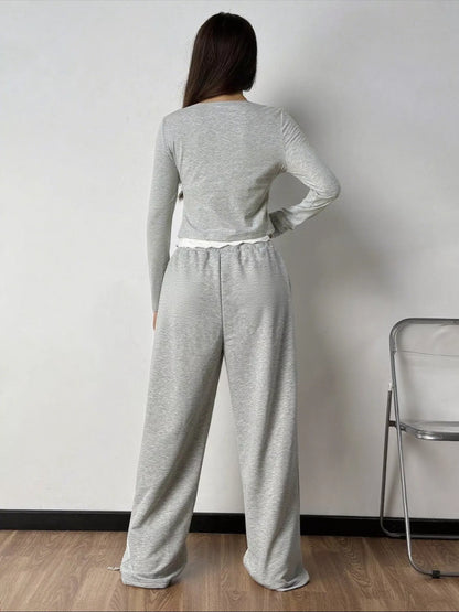 Tied Long Sleeve Top and Pants Set