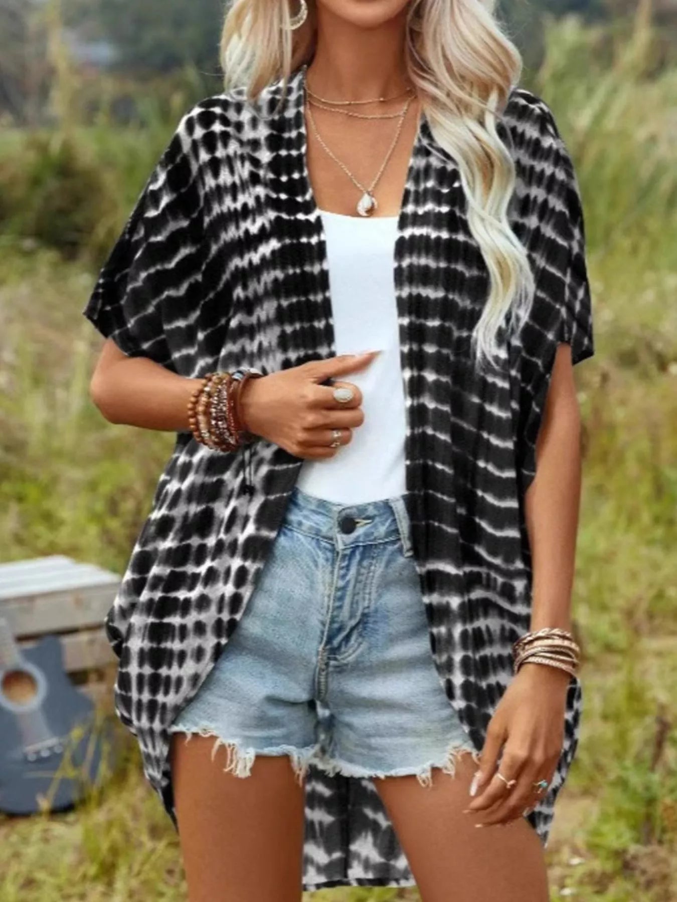 Tie-Dye Open Front Kimono Cardigan
