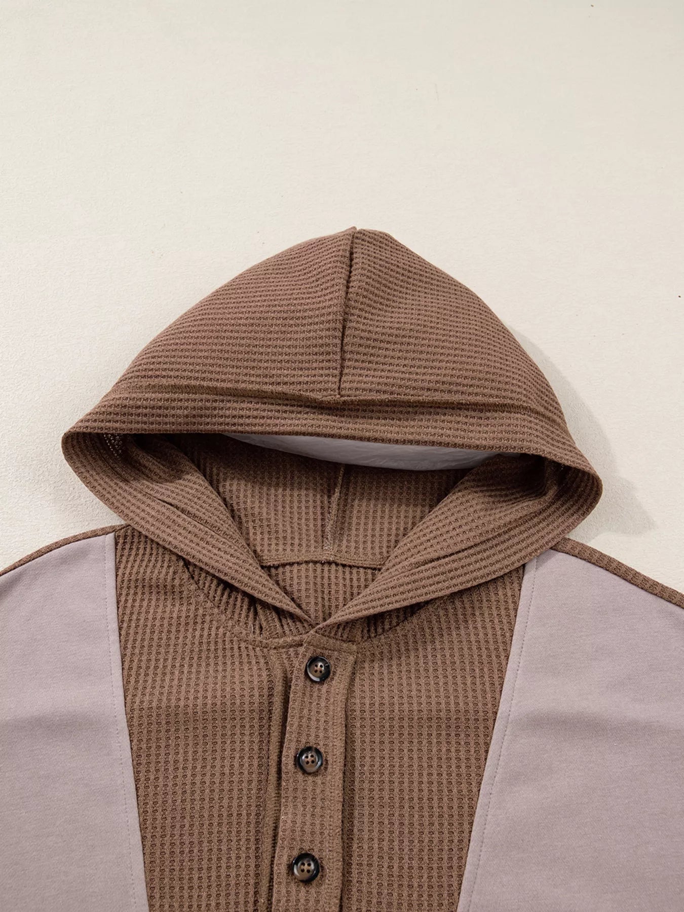 Oversize Waffle Patchwork Exposed Seam Casual Hoodie