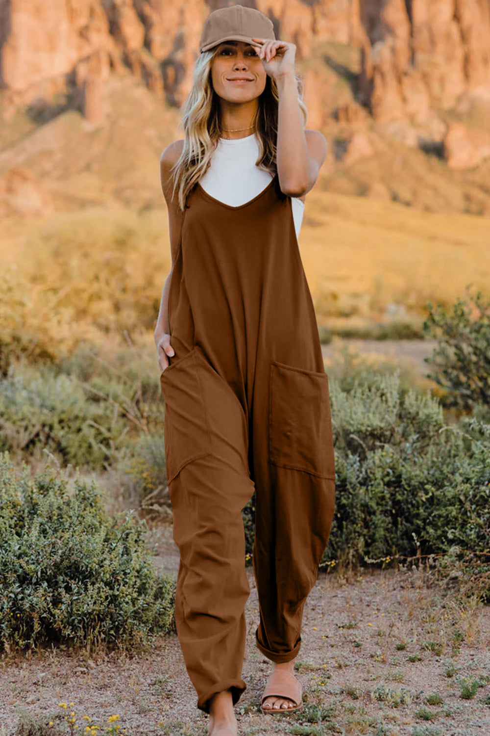 Sleeveless V-Neck Jumpsuit with Pockets