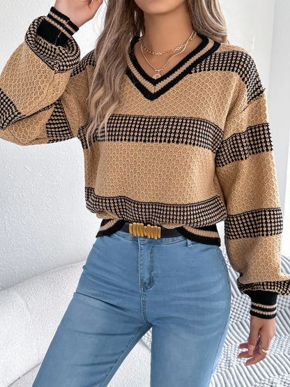Contrast Striped V-Neck Sweater