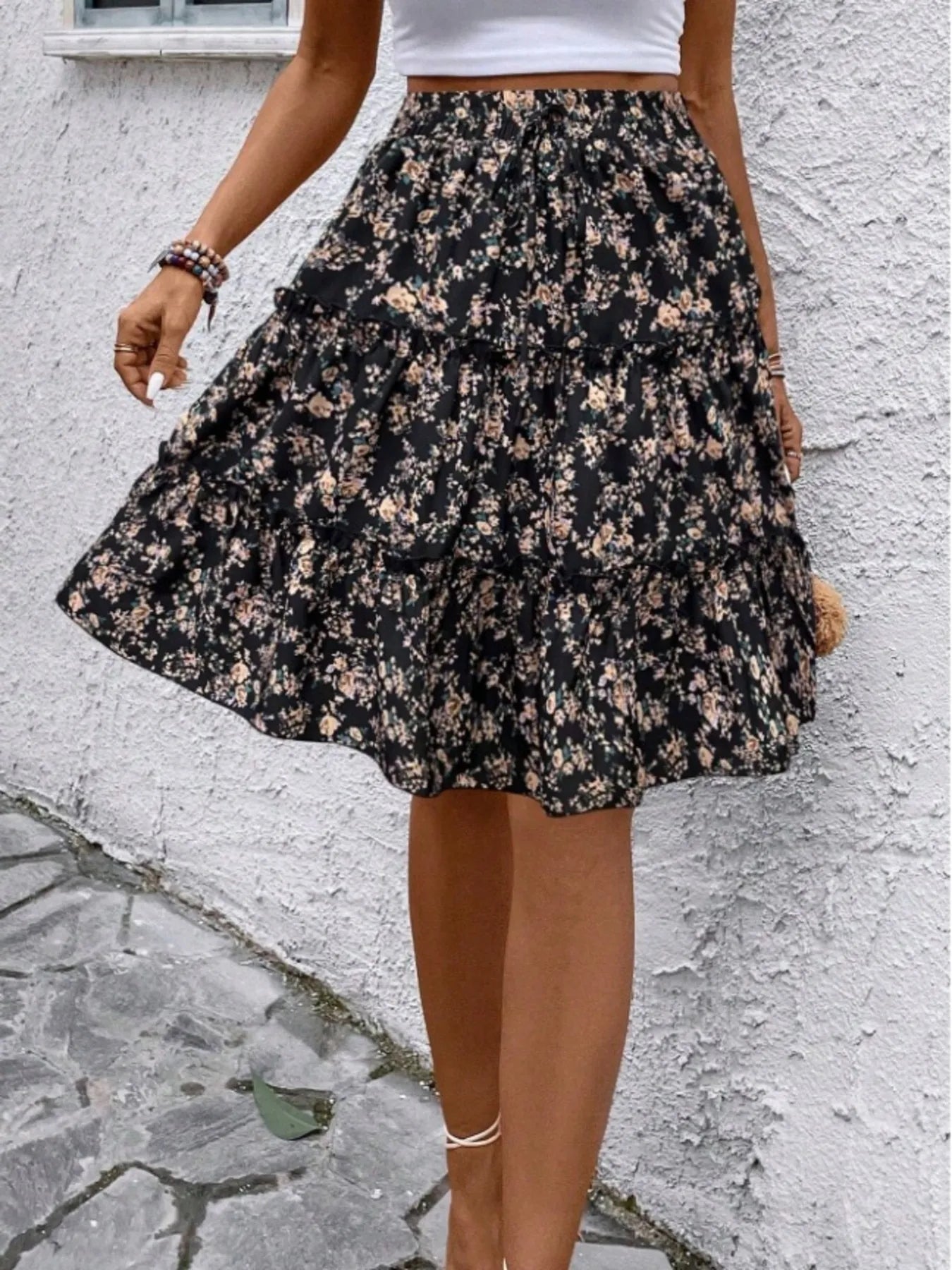Floral Print Midi Skirt